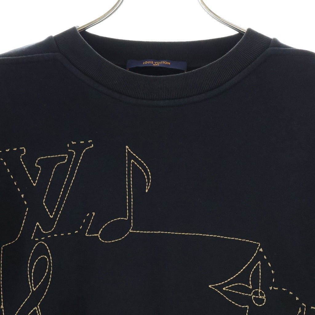 LOUIS VUITTON(ルイヴィトン) 23SS ミュージックライン エンブロイダード スウェットトレーナー クルーネック ブラック HOY03W