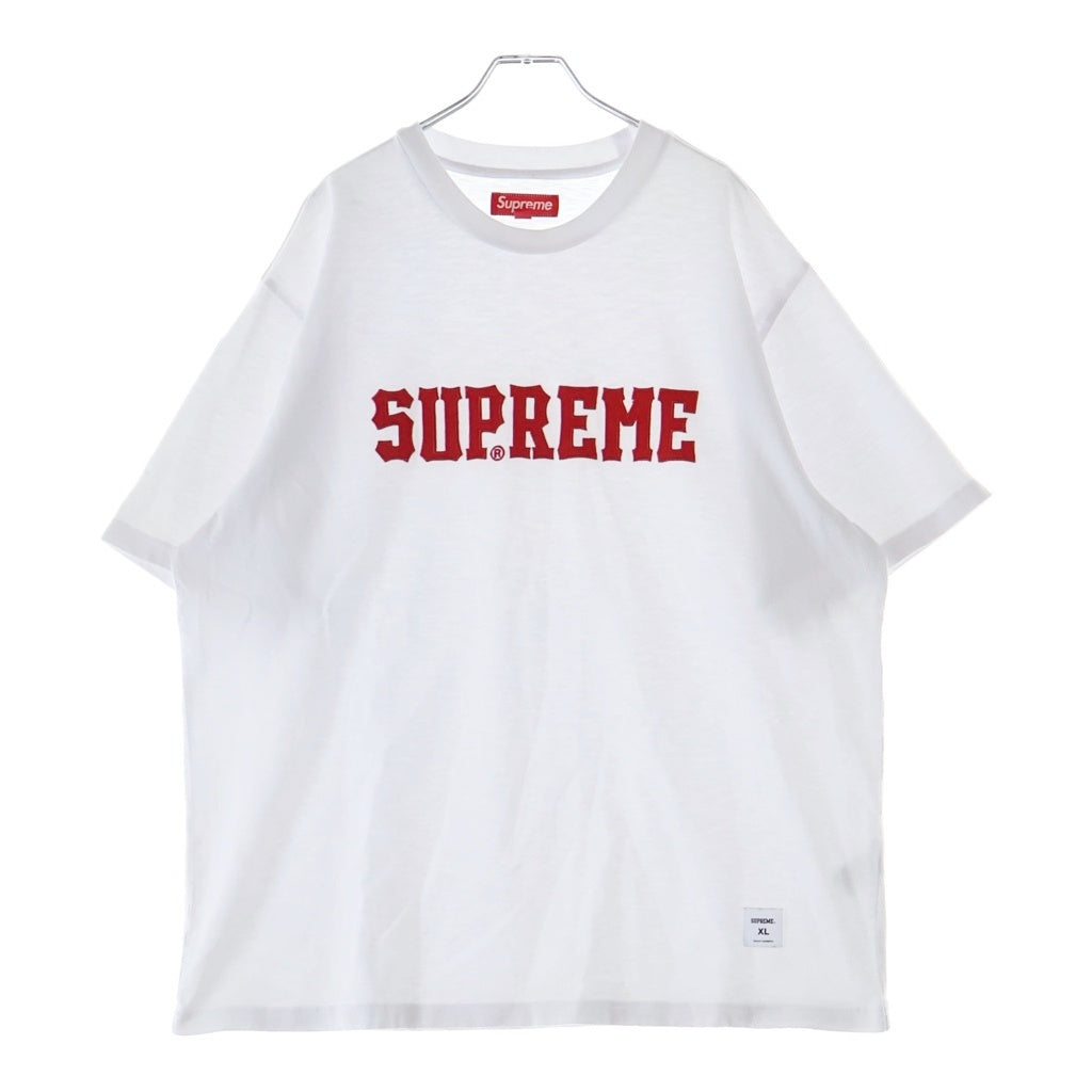 SUPREME(シュプリーム) 24AW Twill Applique S/S Top ツイル アップリケ フロントロゴ クルーネック コットン半袖Tシャツ カットソー ホワイト