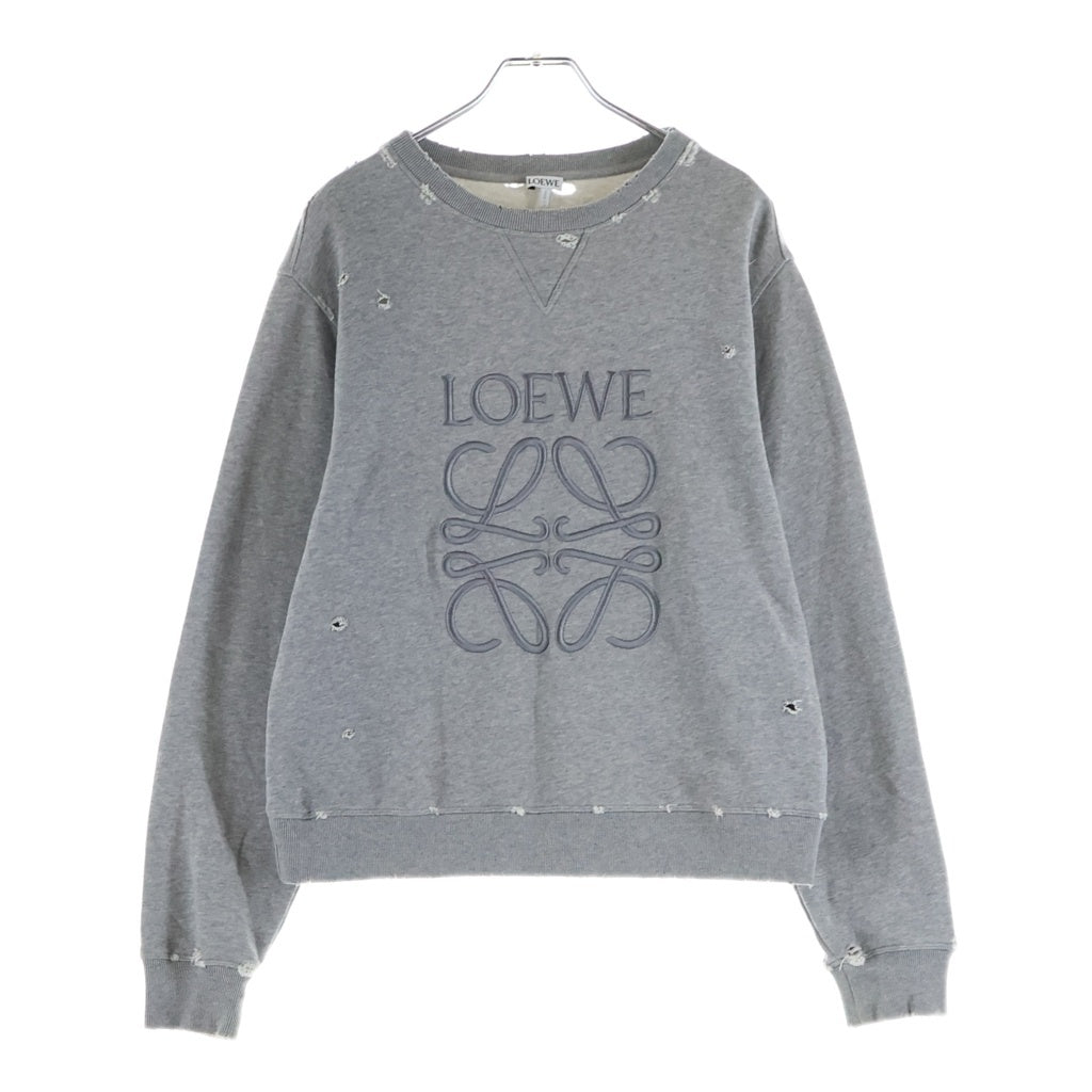 LOEWE(ロエベ) Destroy Anagram Sweatshirt ダメージ加工 アナグラム刺繍 クルーネックスウェットトレーナー グレー S359Y24X15