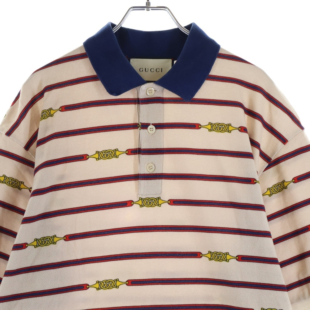 GUCCI(グッチ) Polo Shirt ボーダー 半袖ポロシャツ ベージュ 615739 XJCGW