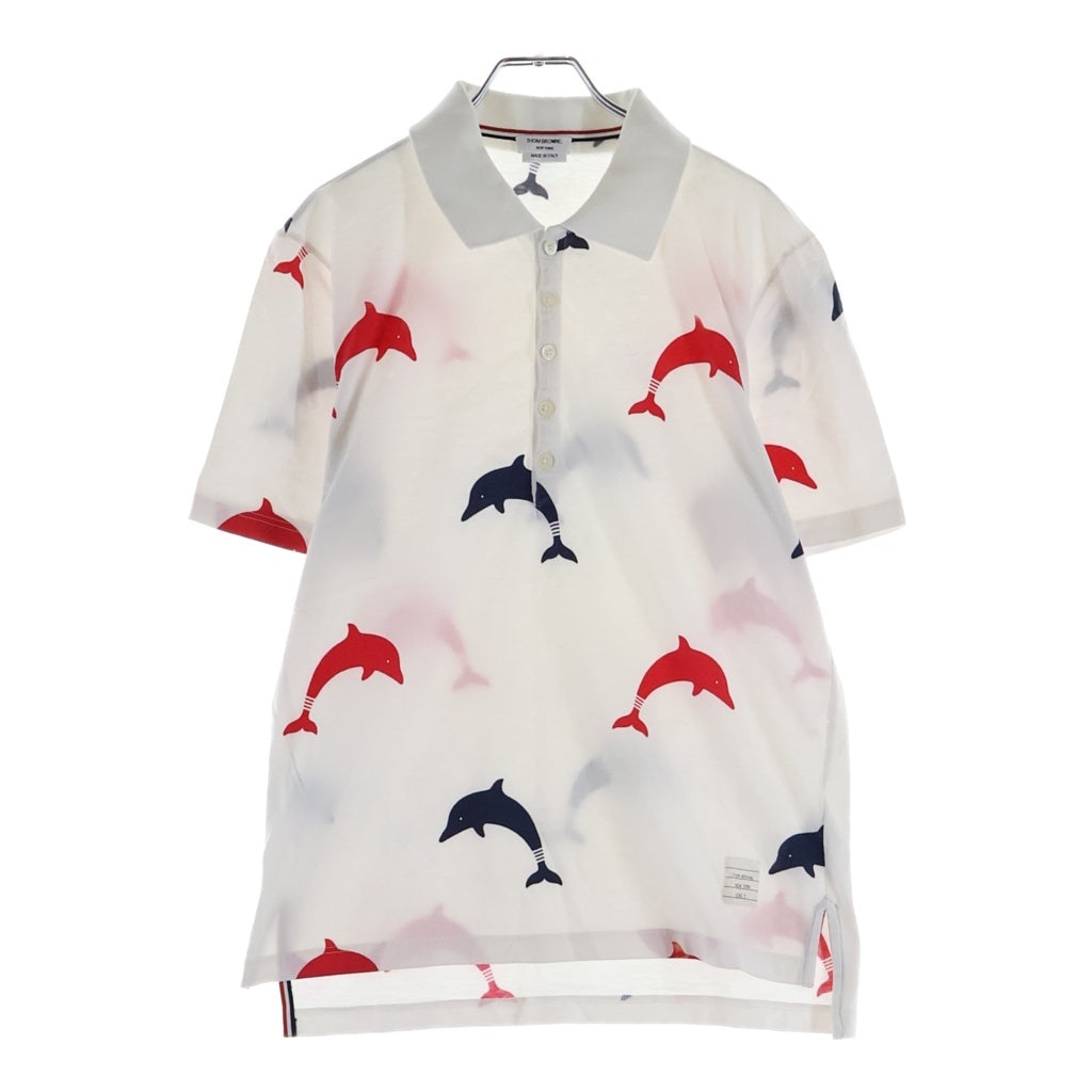 THOM BROWNE(トムブラウン) Dolphin Print Polo Shirt ドルフィンプリント 半袖ポロシャツ ホワイト MJP078A 06463960