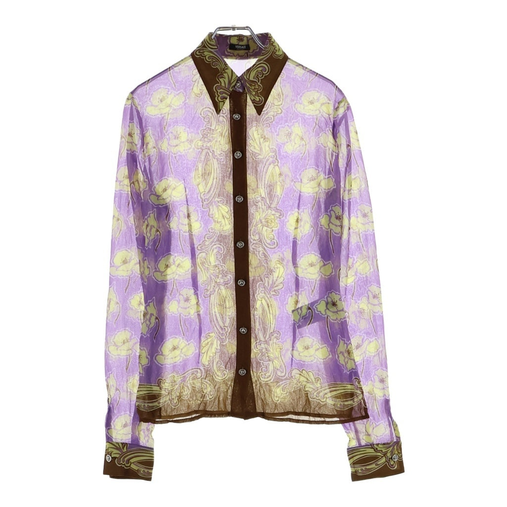 VERSACE(ヴェルサーチ) Sheer Shirt 総柄 長袖シアーシャツ パープル 1019545
