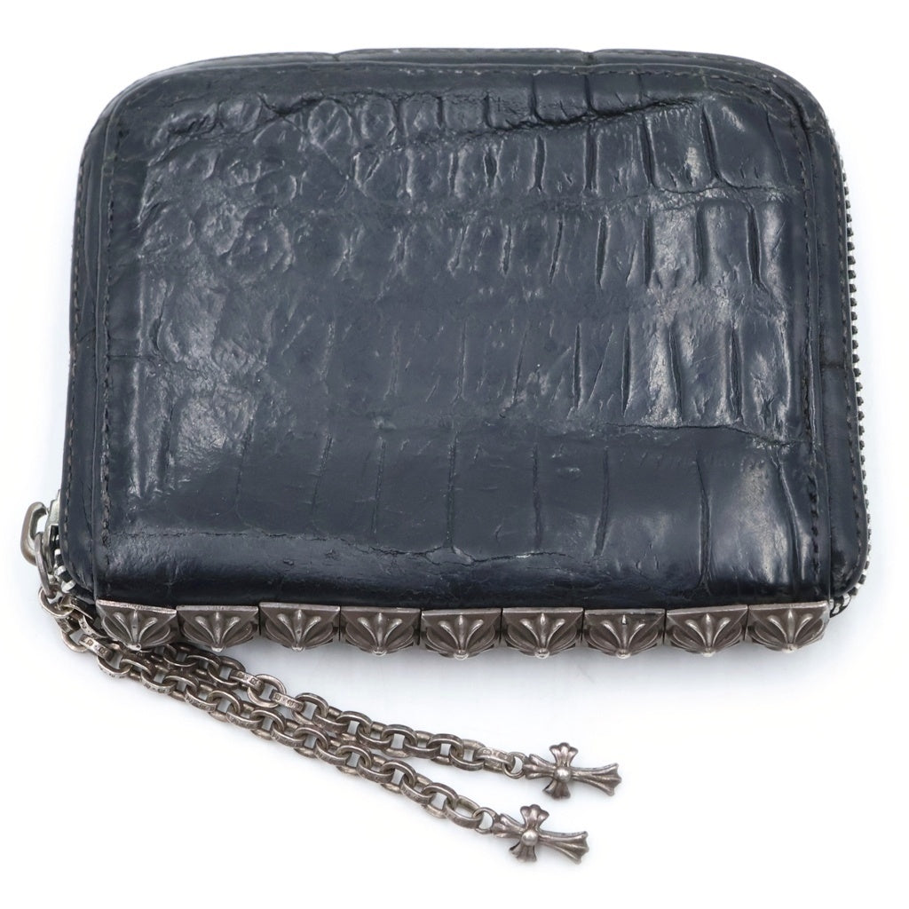 CHROME HEARTS(クロムハーツ) 3 SIDE ZIP ALLIGATOR 3サイドジップ アリゲーターレザー ピラミッドスタッズ ベイビーファット ウォレット 財布 ブラック