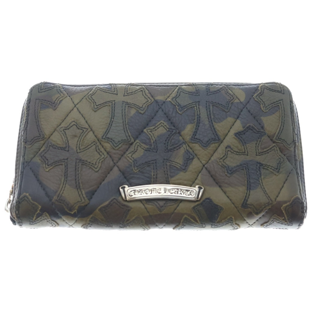 CHROME HEARTS(クロムハーツ) REC F ZIP セメタリークロスパッチ カモフラージュ 迷彩 キルティング ダガージップ レザーウォレット 長財布 カーキ