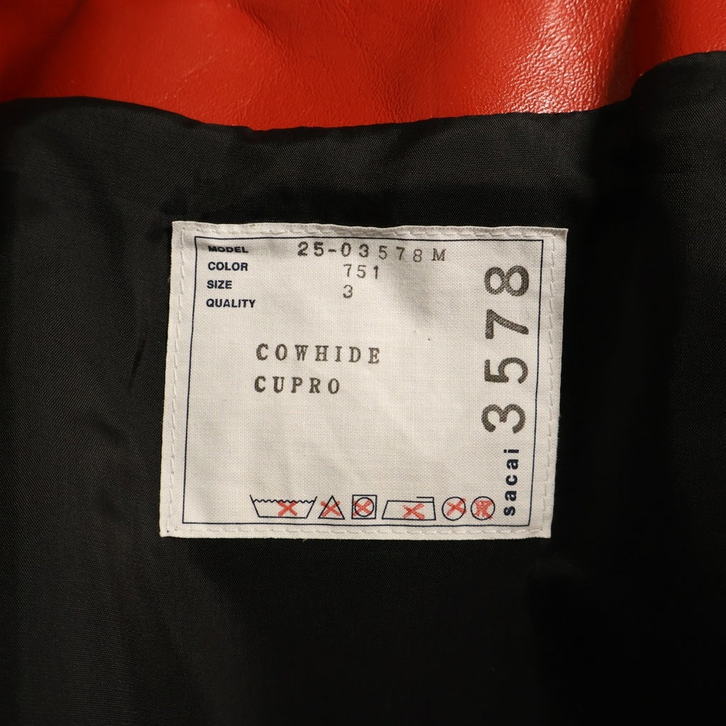 Sacai(サカイ) 25SS Leather Jacket カウハイド ジップアップレザージャケット レッド 25-03578M