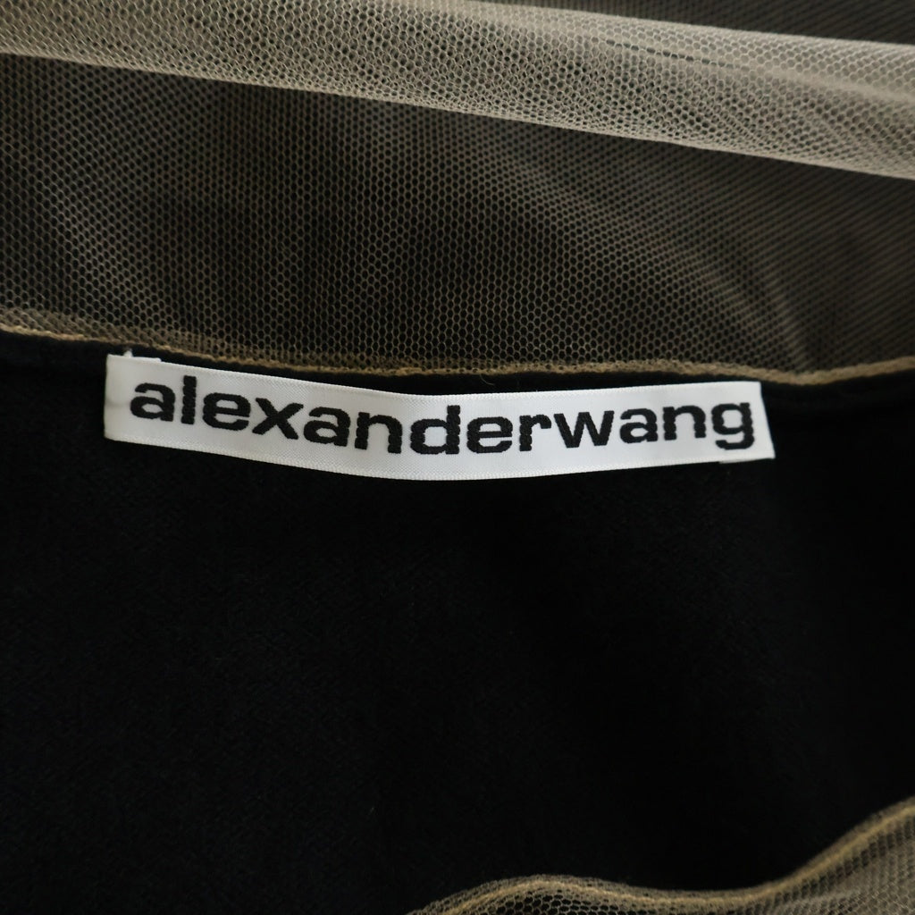 ALEXANDER WANG(アレキサンダーワン) メッシュパネル ショート丈 カシミヤニット カーディガン レディース ブラック