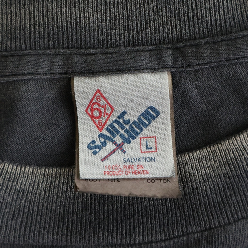 SAINT MICHAEL(セントマイケル) 25SS ×NEIGHBORHOOD NH_SS TEE STHD.HOOD ネイバーフッド ダメージ加工 半袖Tシャツ グレー SM-HR8-0000-C69
