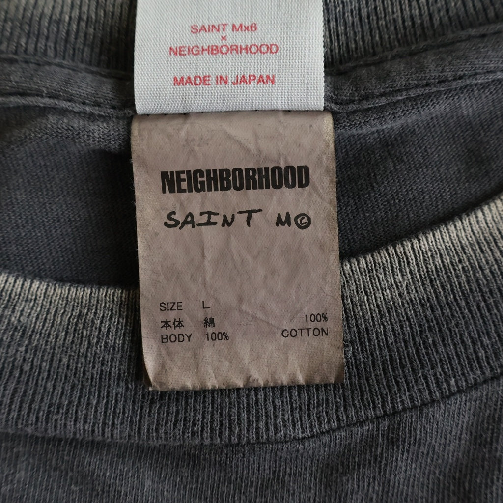 SAINT MICHAEL(セントマイケル) 25SS ×NEIGHBORHOOD NH_SS TEE STHD.HOOD ネイバーフッド ダメージ加工 半袖Tシャツ グレー SM-HR8-0000-C69