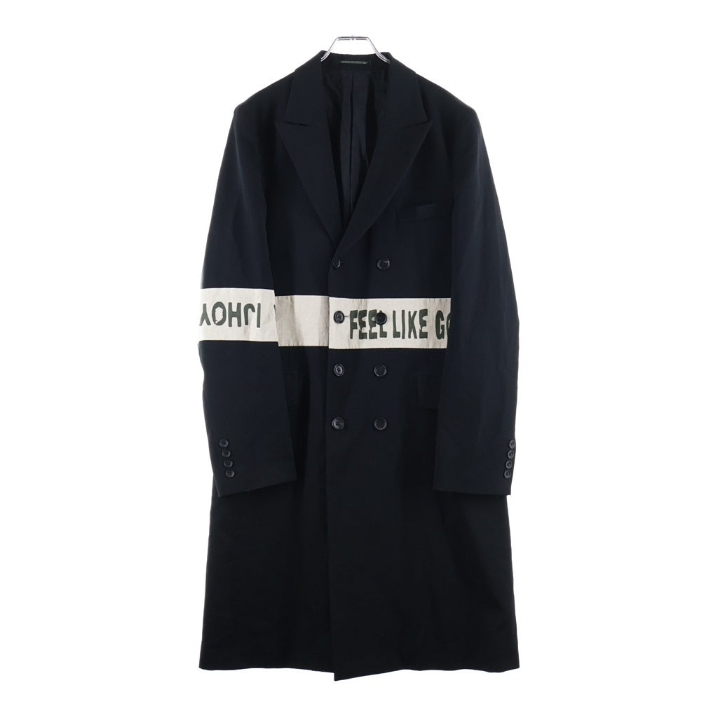 Yohji Yamamoto POUR HOMME(ヨウジヤマモト プールオム) FEEL LIKE GOING HOME プリント ロングジャケット コート HE-J06-802 ブラック