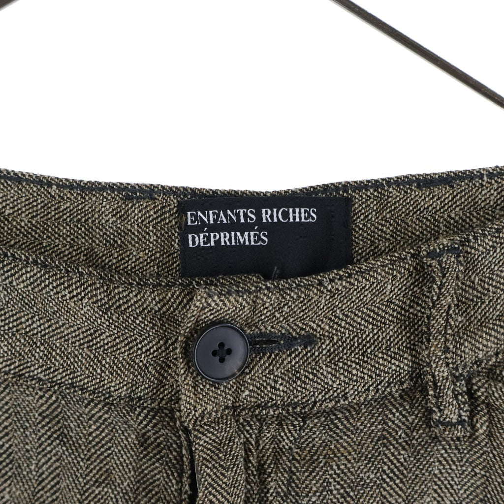 ENFANTS RICHES DEPRIMES(アンファンリッシュデプリメ) REPAIR TROUSERS リペア加工 ヘリンボーン ストレートパンツ ブラウン