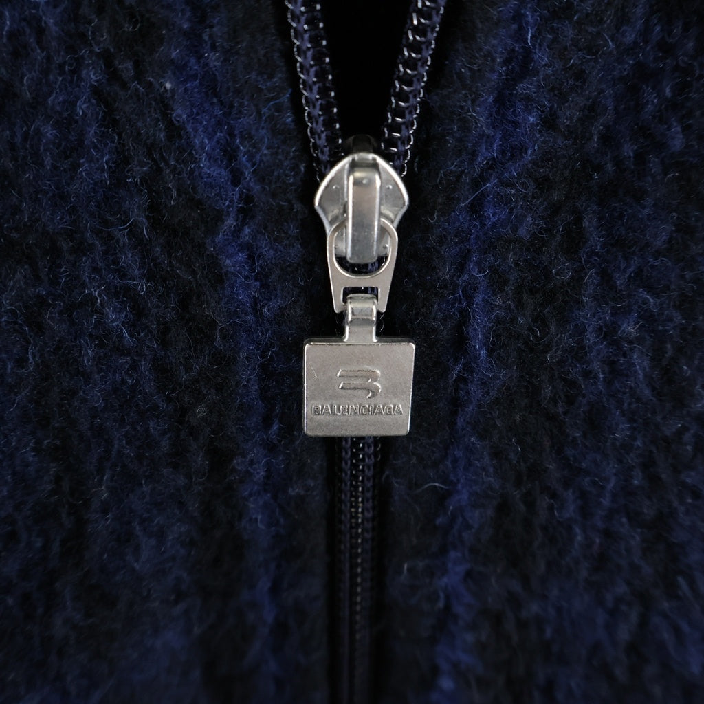 BALENCIAGA(バレンシアガ) 21AW Sporty B TRACKSUIT JACKET スポーティB刺繍 ハイネック チェック ウールフリースジャケット ブルー/ブラック 675648 TLU11
