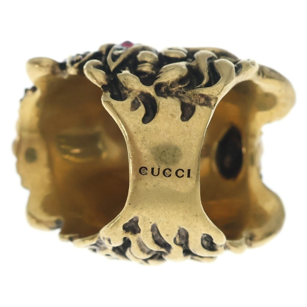 GUCCI(グッチ) ライオンヘッド ラインストーン リング ゴールド レディース