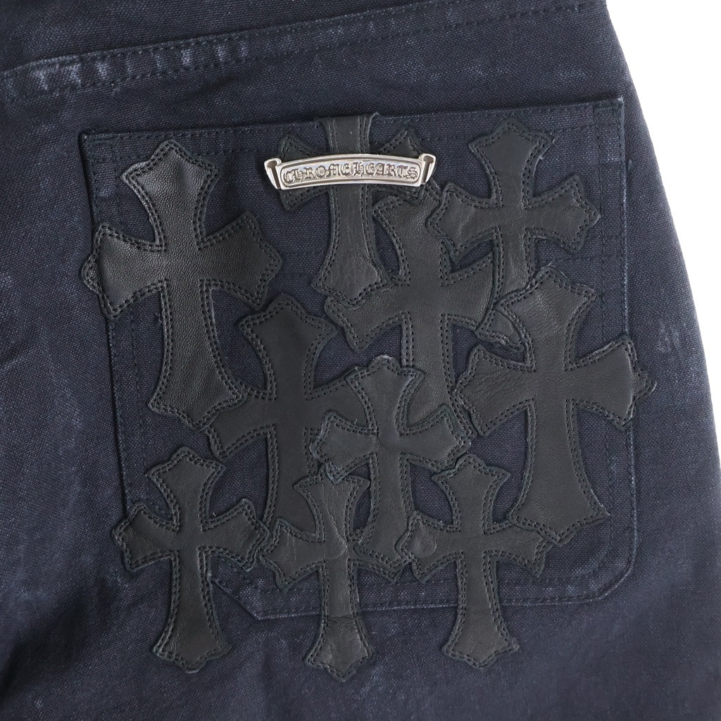 CHROME HEARTS(クロムハーツ) CARPENTER CEMETERY CROSS PATCH カーペンター バックポケット レザーセメタリークロスパッチ ロング デニムパンツ ブラック