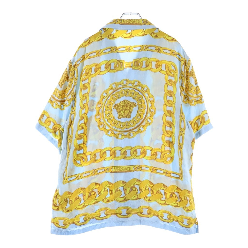 VERSACE(ヴェルサーチ) Silk Medusa Chain Shirt メデューサチェーンシャツ 開襟半袖シャツ 総柄 シルク イエロー 1003926 1A13397