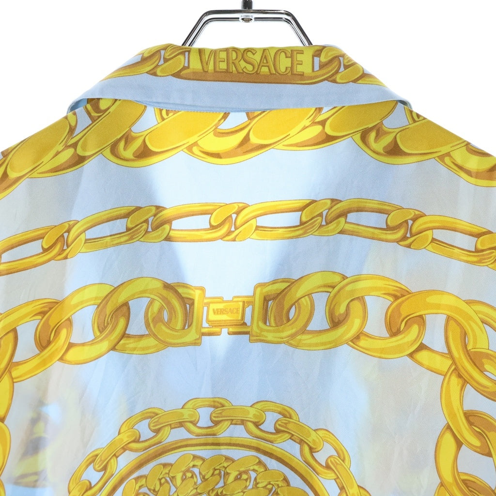 VERSACE(ヴェルサーチ) Silk Medusa Chain Shirt メデューサチェーンシャツ 開襟半袖シャツ 総柄 シルク イエロー 1003926 1A13397
