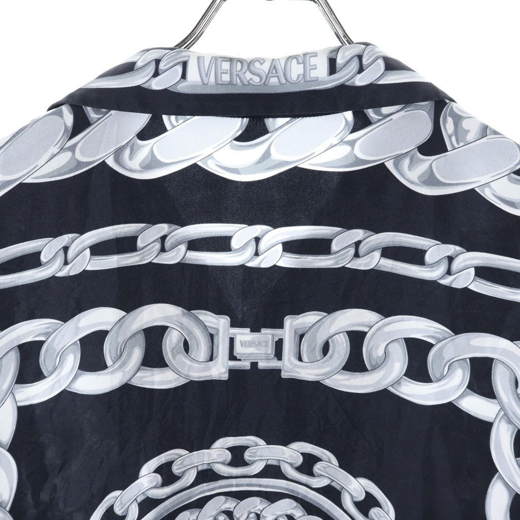 VERSACE(ヴェルサーチ) Silk Medusa Chain Shirt メデューサチェーンシャツ 開襟半袖シャツ 総柄 シルク ブラック 1003926 1A13397
