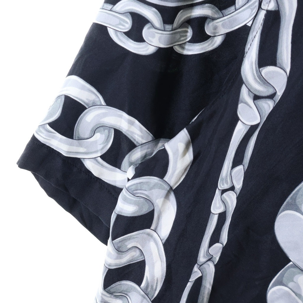 VERSACE(ヴェルサーチ) Silk Medusa Chain Shirt メデューサチェーンシャツ 開襟半袖シャツ 総柄 シルク ブラック 1003926 1A13397