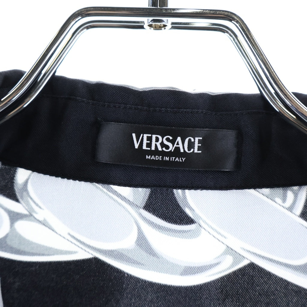 VERSACE(ヴェルサーチ) Silk Medusa Chain Shirt メデューサチェーンシャツ 開襟半袖シャツ 総柄 シルク ブラック 1003926 1A13397