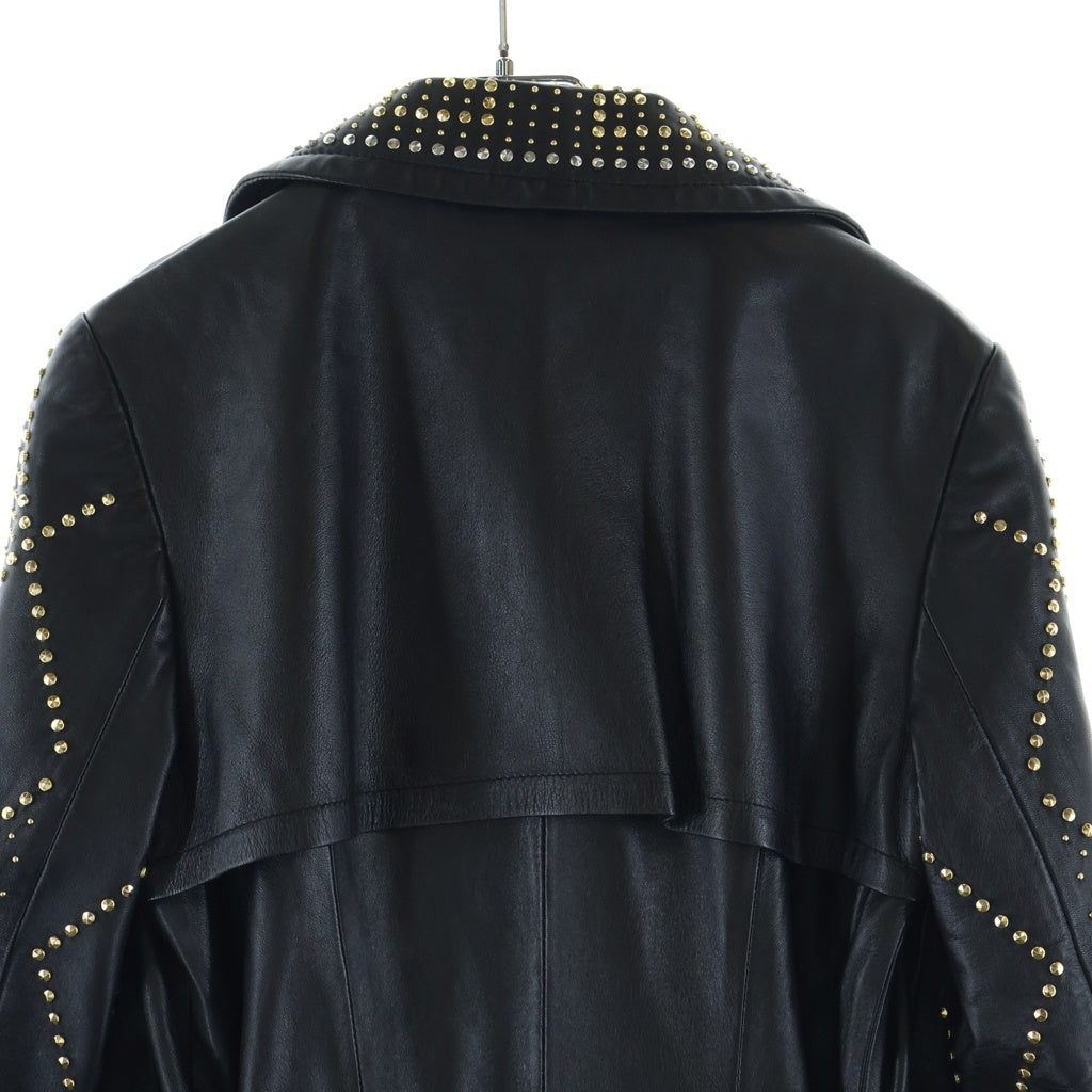 VERSACE(ヴェルサーチ) ×H&M Leather Long Coat スタッズ装飾 レザーロングコート ブラック レディース