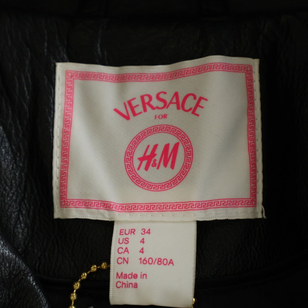 VERSACE(ヴェルサーチ) ×H&M Leather Long Coat スタッズ装飾 レザーロングコート ブラック レディース