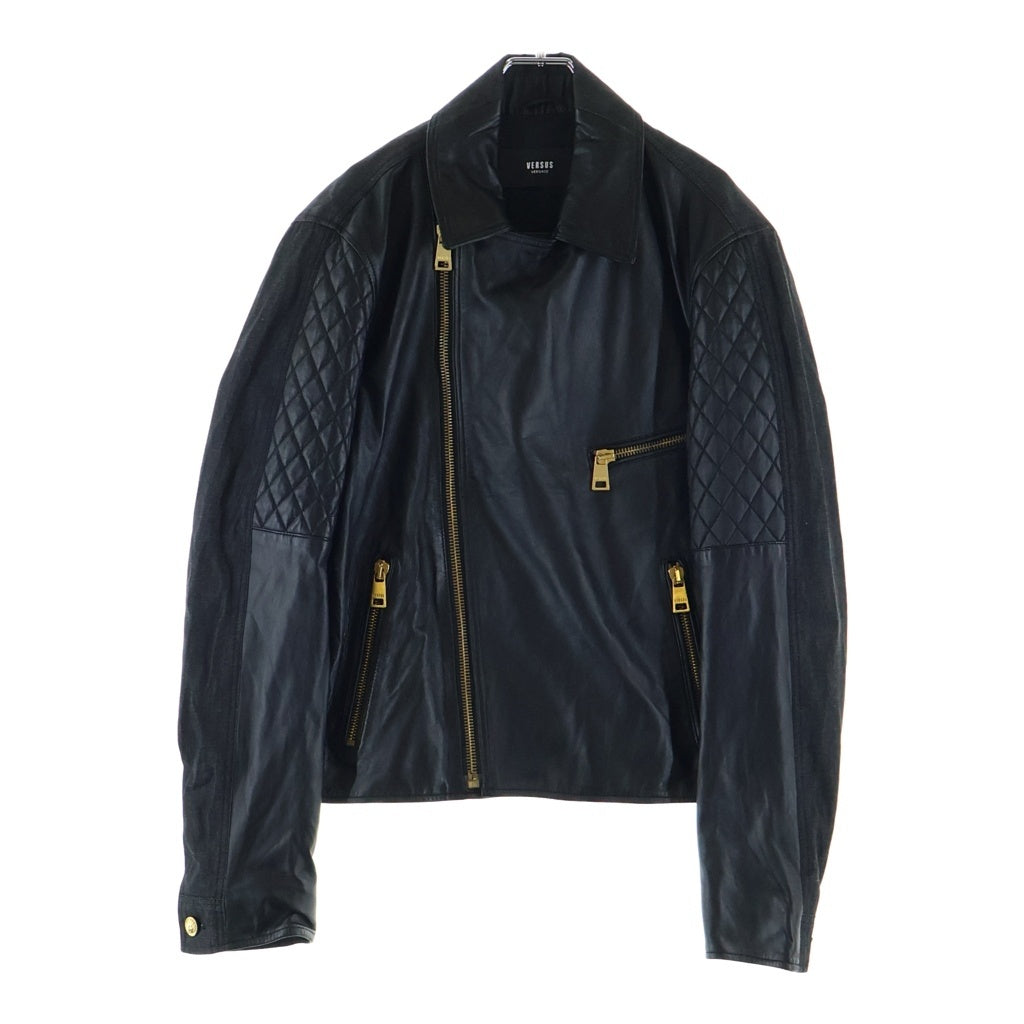 VERSACE(ヴェルサーチ) Double Riders Jacket デニム切替 ダブルライダースジャケット ブラック