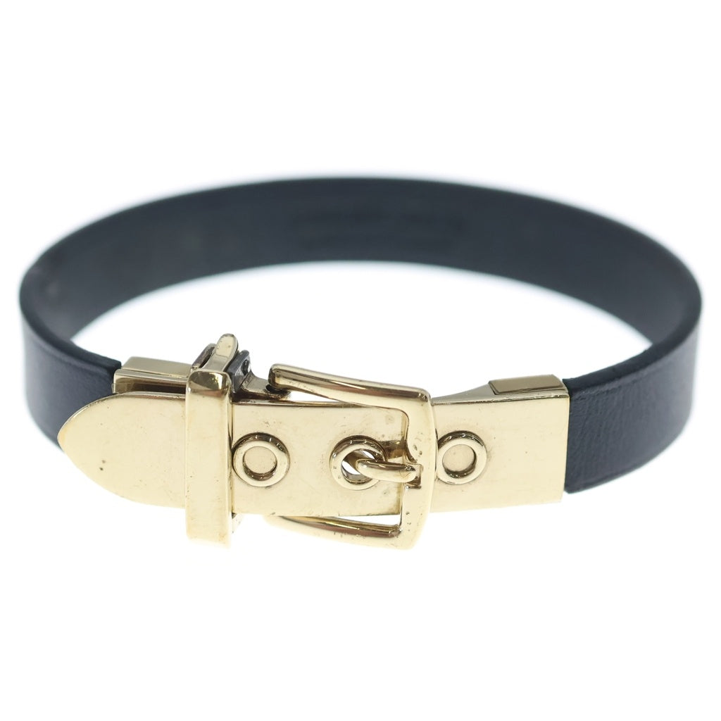 HERMES(エルメス) ブックルセリエ レザーブレスレット ブラック/ゴールド R刻印 レディース