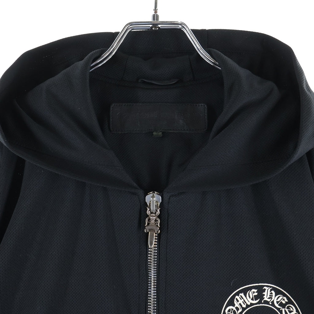 CHROME HEARTS(クロムハーツ) TRACK JACKET HOODIE #10ダガー カシミヤ レザー切替 メッシュジップアップパーカー フーディー トラックジャケット ブラック