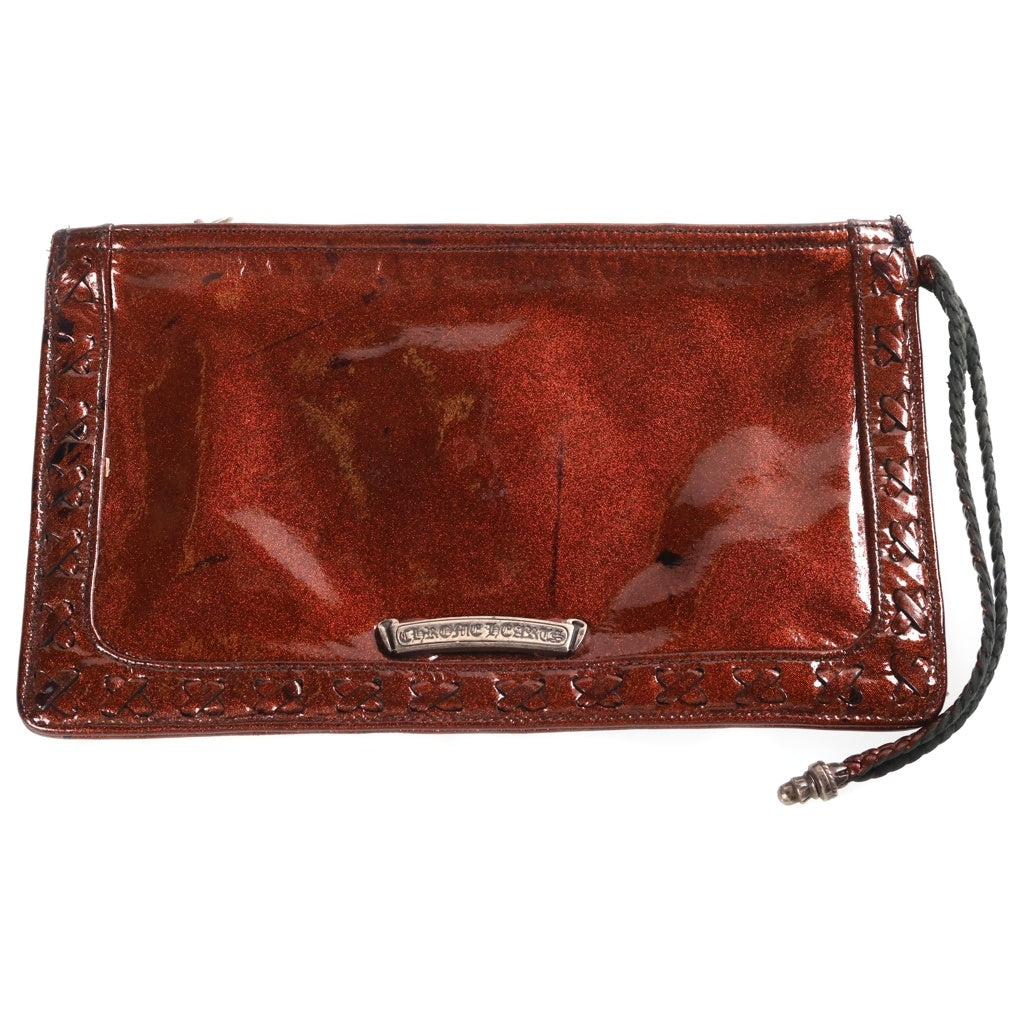 CHROME HEARTS(クロムハーツ) FLAT POUCH フィリグリープラス パテントレザー フラットポーチ セカンドバッグ ブラウン
