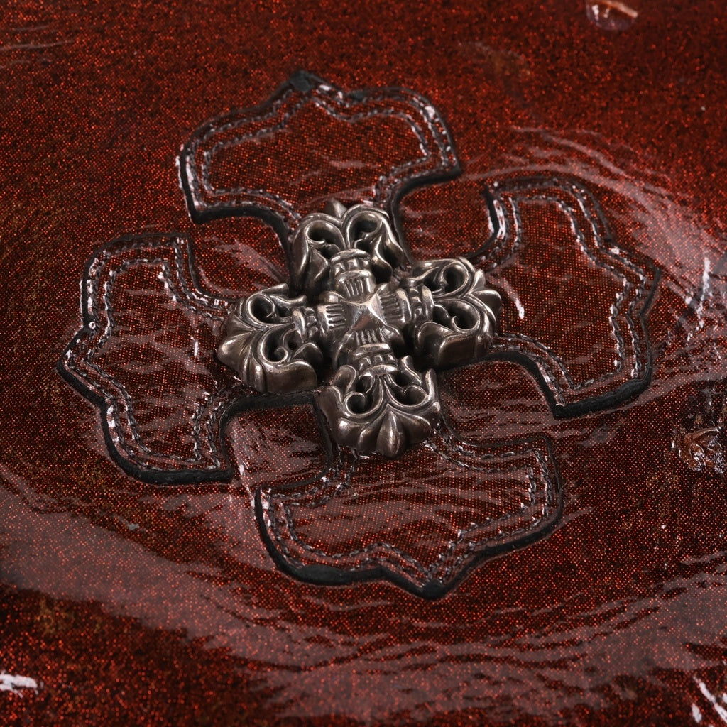CHROME HEARTS(クロムハーツ) FLAT POUCH フィリグリープラス パテントレザー フラットポーチ セカンドバッグ ブラウン