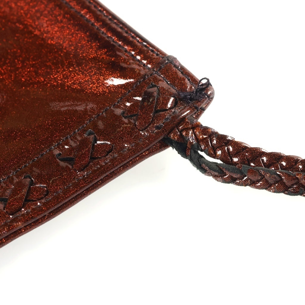 CHROME HEARTS(クロムハーツ) FLAT POUCH フィリグリープラス パテントレザー フラットポーチ セカンドバッグ ブラウン
