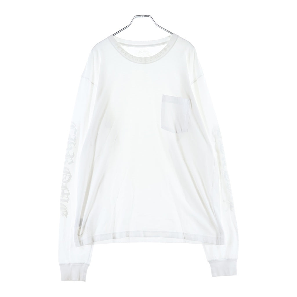CHROME HEARTS(クロムハーツ) CH LS NECK LOGO ネックロゴプリント 袖ロゴ 長袖Tシャツ ロングスリーブカットソー ホワイト