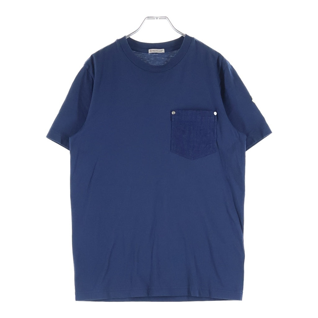 MONCLER(モンクレール) 25SS ロゴパッチ リベット ポケットデザイン クルーネック コットン 半袖Tシャツ ネイビー K10918C00039 89AKK