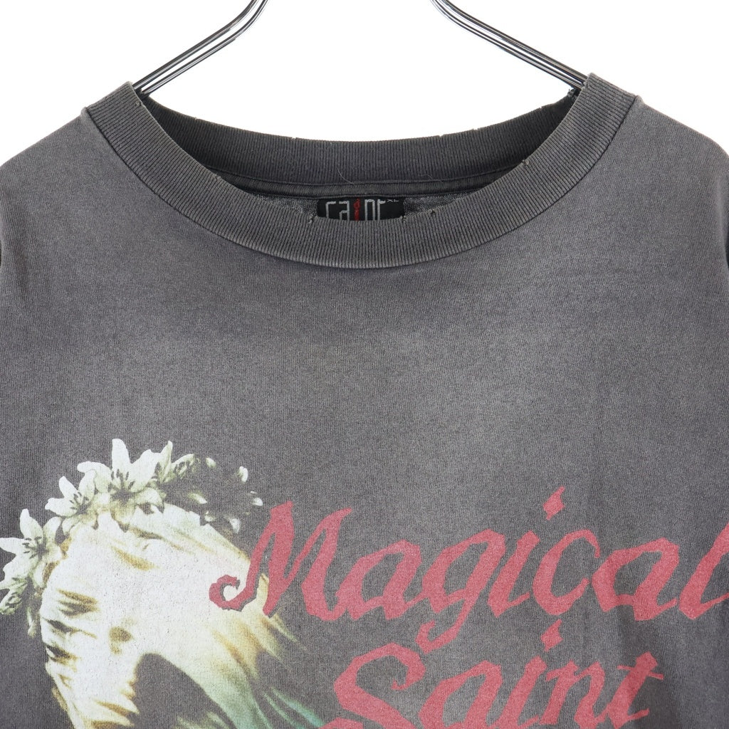 SAINT MICHAEL(セントマイケル) 24SS SS TEE MAGICAL SAINT ダメージ加工 半袖Tシャツ グレー SM-YS8-0000-006