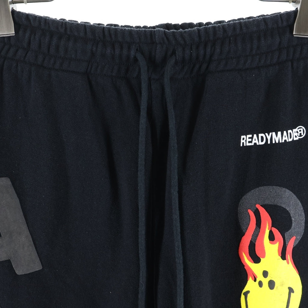 READY MADE(レディメイド) 20SS Fire Smile Sweat Pants ファイヤースマイル スウェットパンツ ブラック RE-CO-BK-00-00-107
