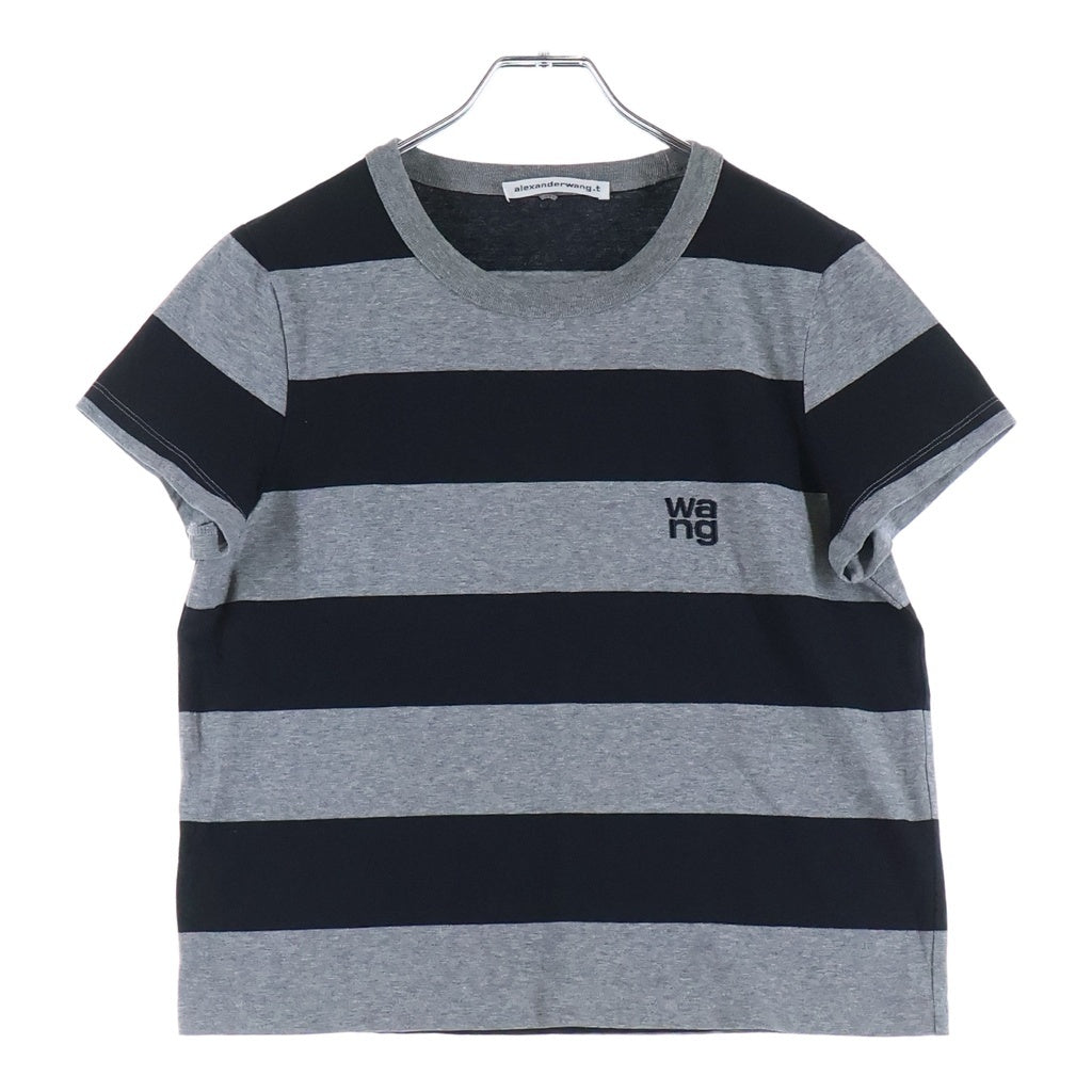 ALEXANDER WANG(アレキサンダーワン) T-Shirt ロゴ刺繍 ボーダー半袖Tシャツ グレー