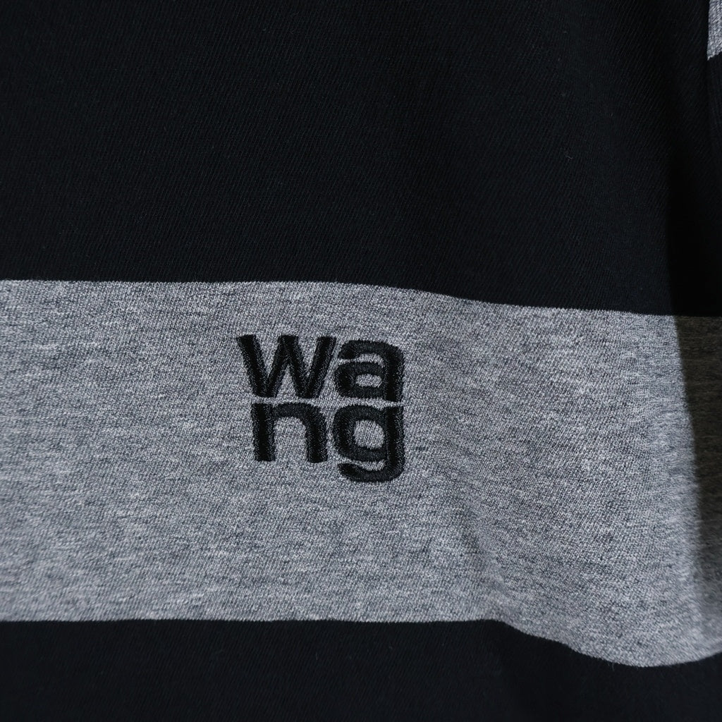 ALEXANDER WANG(アレキサンダーワン) T-Shirt ロゴ刺繍 ボーダー半袖Tシャツ グレー