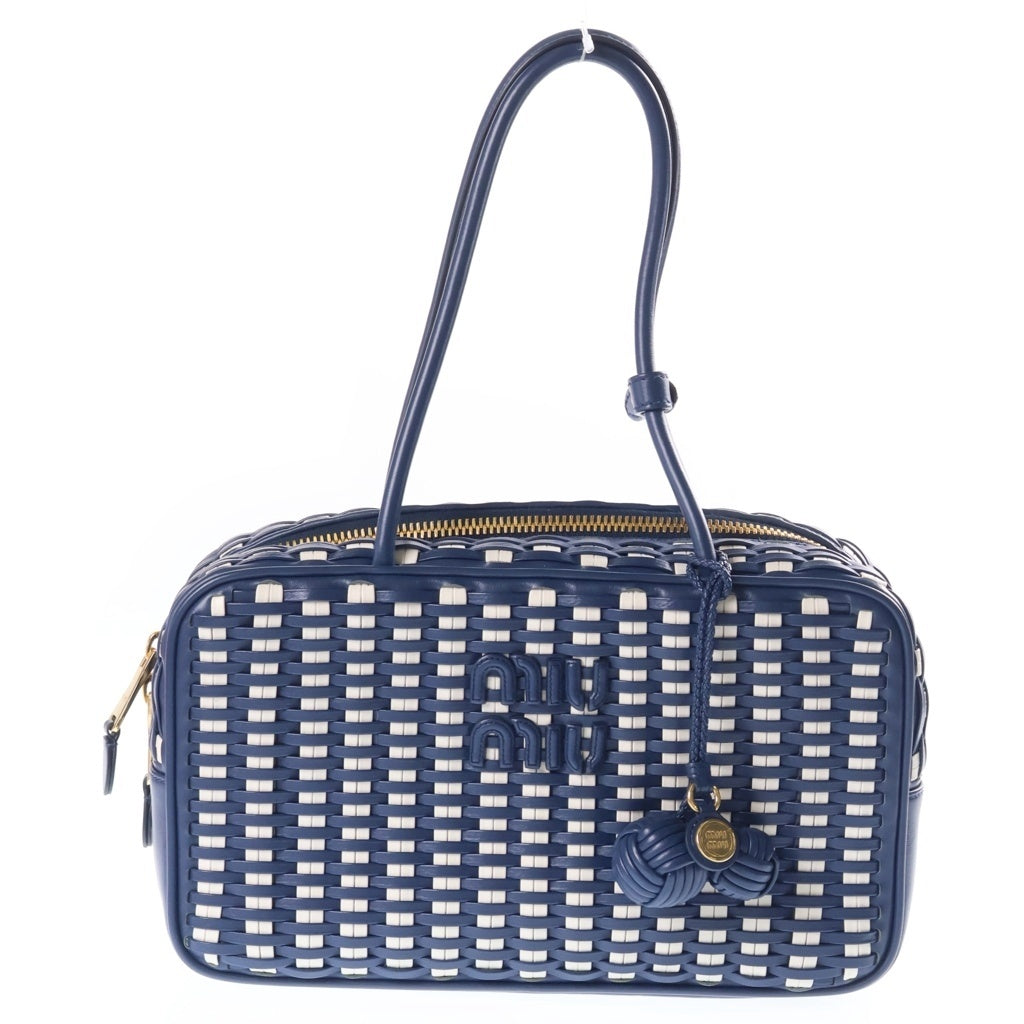 miumiu(ミュウミュウ) BEAU ボー イントレチャート レザートップ ハンドルバッグ ネイビー 5BB172 レディース