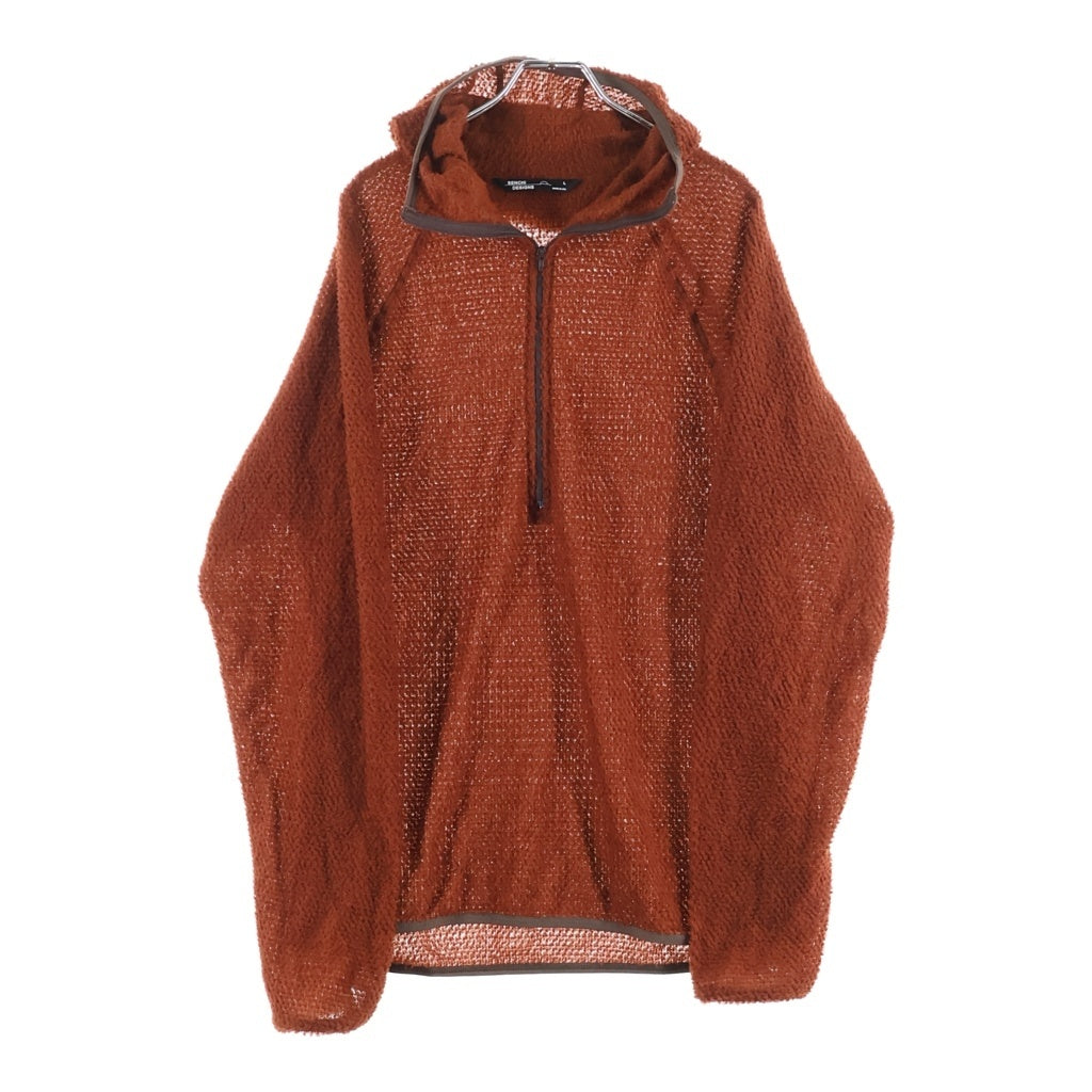 NO BRAND(ノーブランド) SENCHI DESIGNS センチデザイン ロゴワッペン ハーフジップ パイピング フーデット ボア フリース パーカー ブラウン