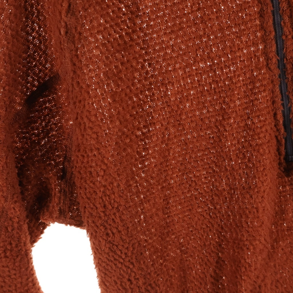 NO BRAND(ノーブランド) SENCHI DESIGNS センチデザイン ロゴワッペン ハーフジップ パイピング フーデット ボア フリース パーカー ブラウン