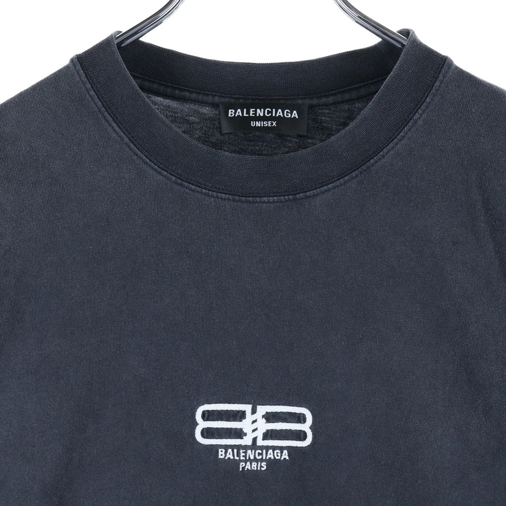 BALENCIAGA(バレンシアガ) 22AW BB PARIS ICON LOGO TEE ロゴエンブロイダリー クルーネック コットン 半袖Tシャツ カットソー ブラック 612966 TMVG7