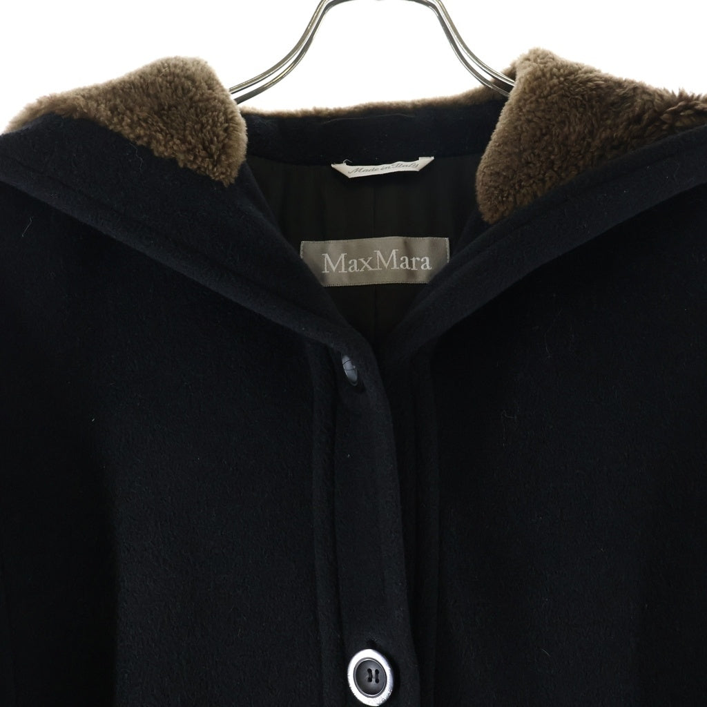 Max Mara(マックスマーラ) ウール フーデット ロング トレンチコート ブラック レディース