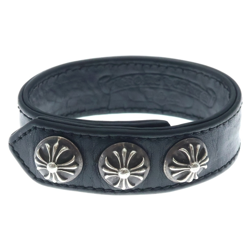CHROME HEARTS(クロムハーツ) 3BTN 2SNP クロスボール 3ボタン2スナップ レザーブレスレット ブラック/シルバー BCA123