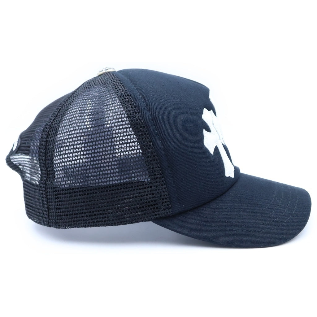 CHROME HEARTS(クロムハーツ) TRUCKER CAP 3セメタリー レザークロスパッチ メッシュトラッカーキャップ 帽子 ブラック/ホワイト