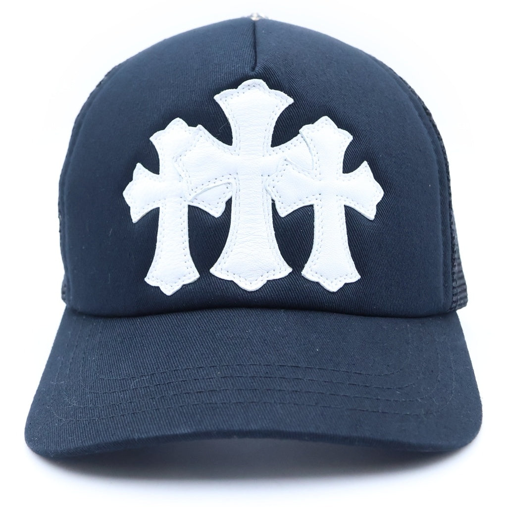 CHROME HEARTS(クロムハーツ) TRUCKER CAP 3セメタリー レザークロスパッチ メッシュトラッカーキャップ 帽子 ブラック/ホワイト
