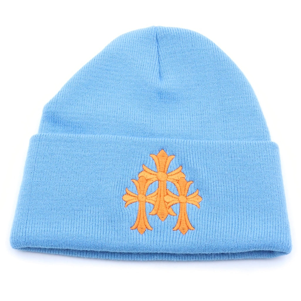 CHROME HEARTS(クロムハーツ) 3 CRS BEANIE トリプルクロス刺繍 ニットビーニー ニット帽 帽子 ブルー