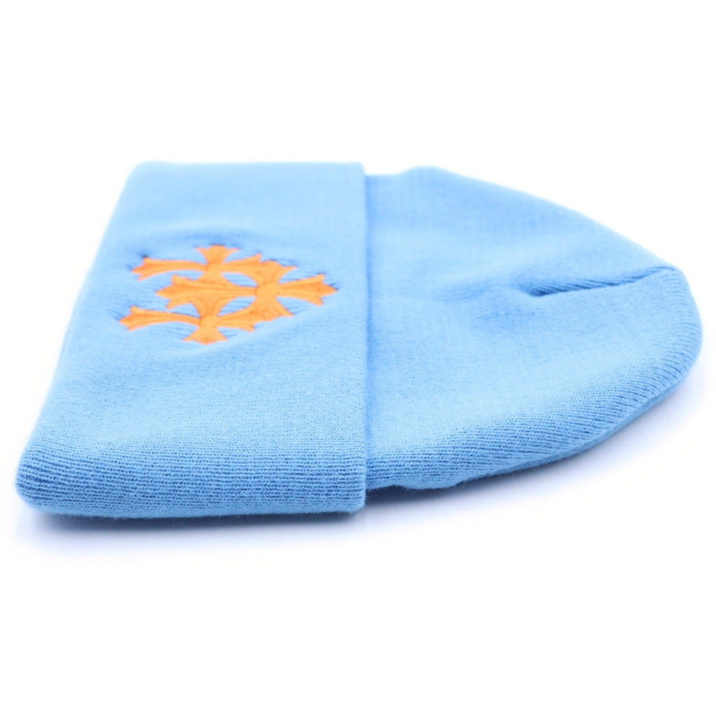 CHROME HEARTS(クロムハーツ) 3 CRS BEANIE トリプルクロス刺繍 ニットビーニー ニット帽 帽子 ブルー