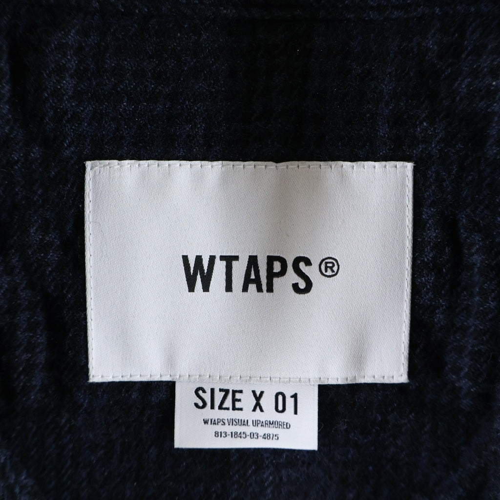 WTAPS(ダブルタップス) 24AW TXT LS / WOCT. TWILL. TEXTILE 千鳥格子 ウール長袖チェックシャツ ネイビー 242WVDT-SHM04
