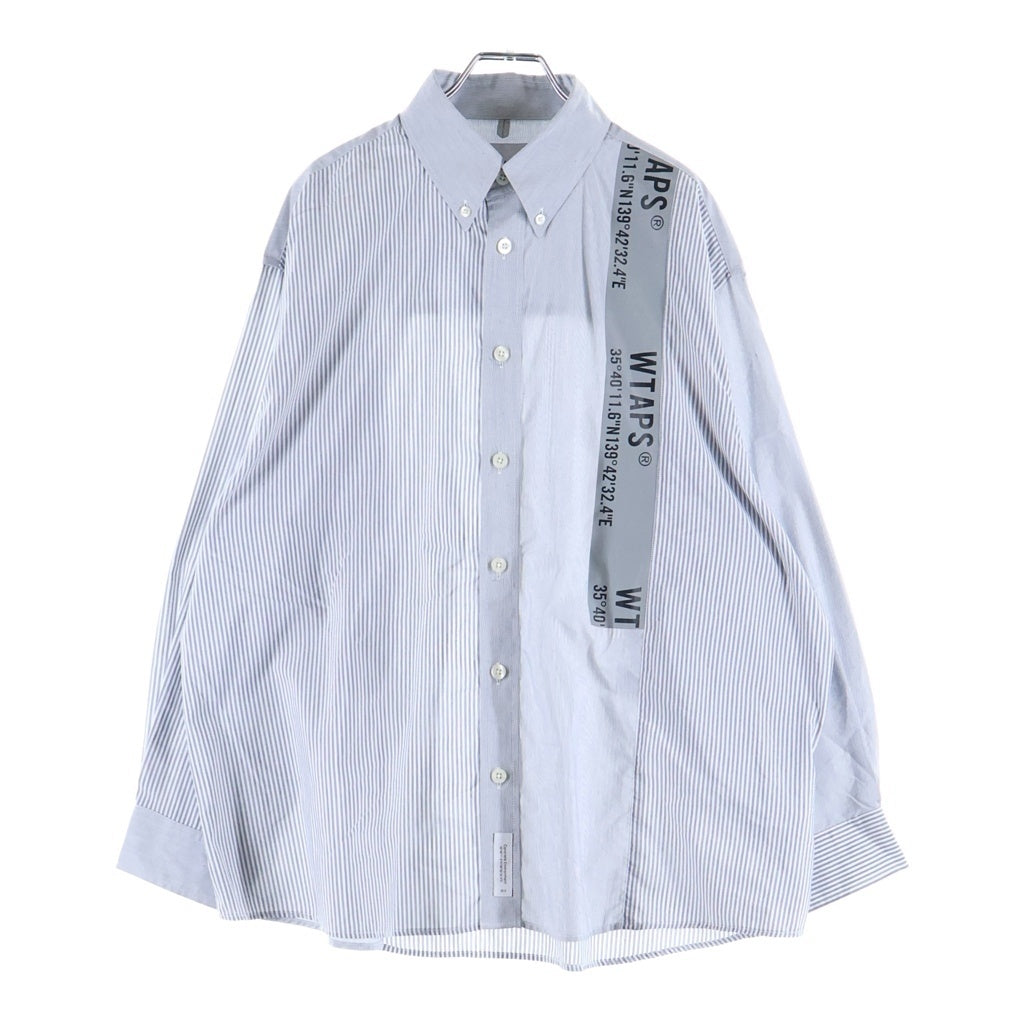 WTAPS(ダブルタップス) 24SS BD 01 LS / CTPL. BROADCLOTH. TEXTILE. COOLMAX ボタンダウン ストライプ長袖シャツ グレー 241TQDT-SHM01