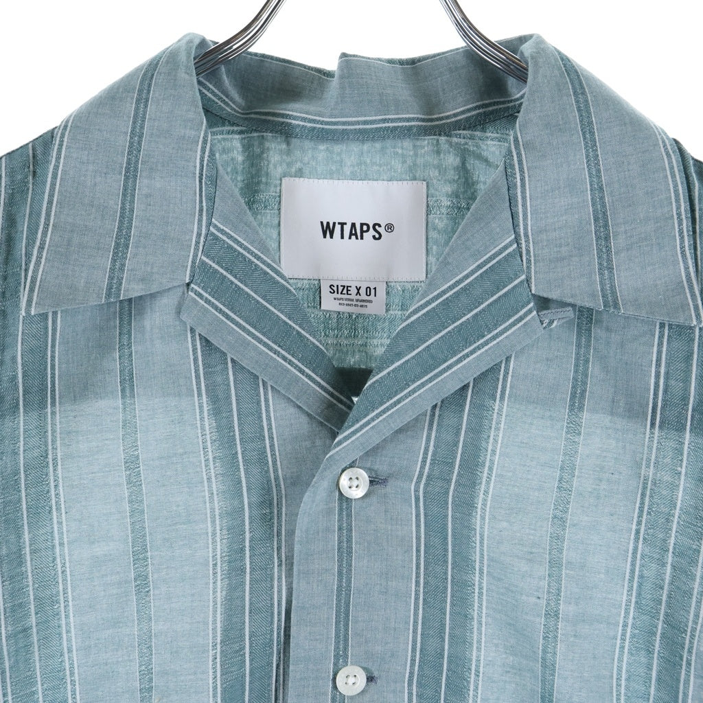 WTAPS(ダブルタップス) 25SS FRIO 02 SS / COTTON. DOBBY. TEXTILE 半袖ストライプシャツ グリーン 251CWDT-SHM07