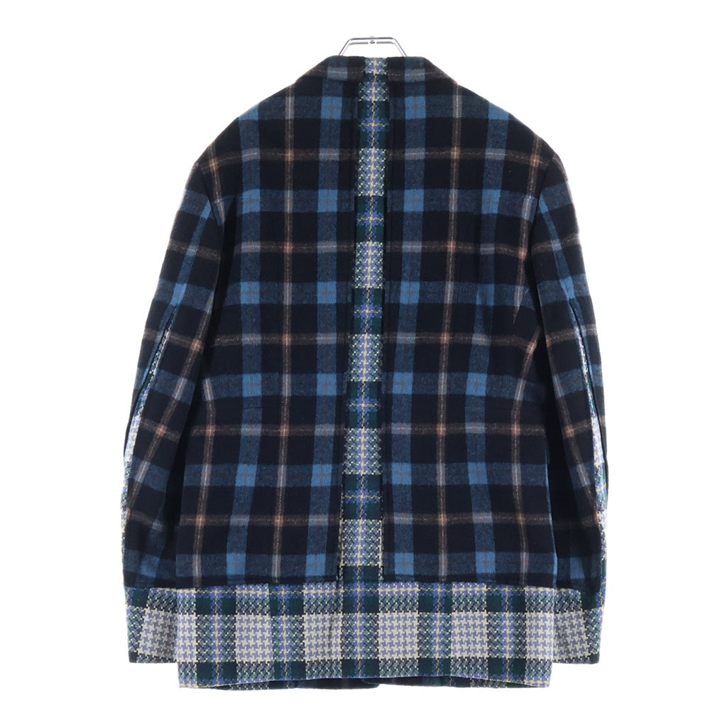 COMME des GARCONS HOMME PLUS(コムデギャルソンオムプリュス) 00AW 4B Wool Jacket ウールチェック ドッキングロックジャケット ブルー PJ-04015S